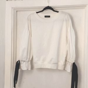 Few Moda New York White Balloon Sleeve Tie Top Sz M